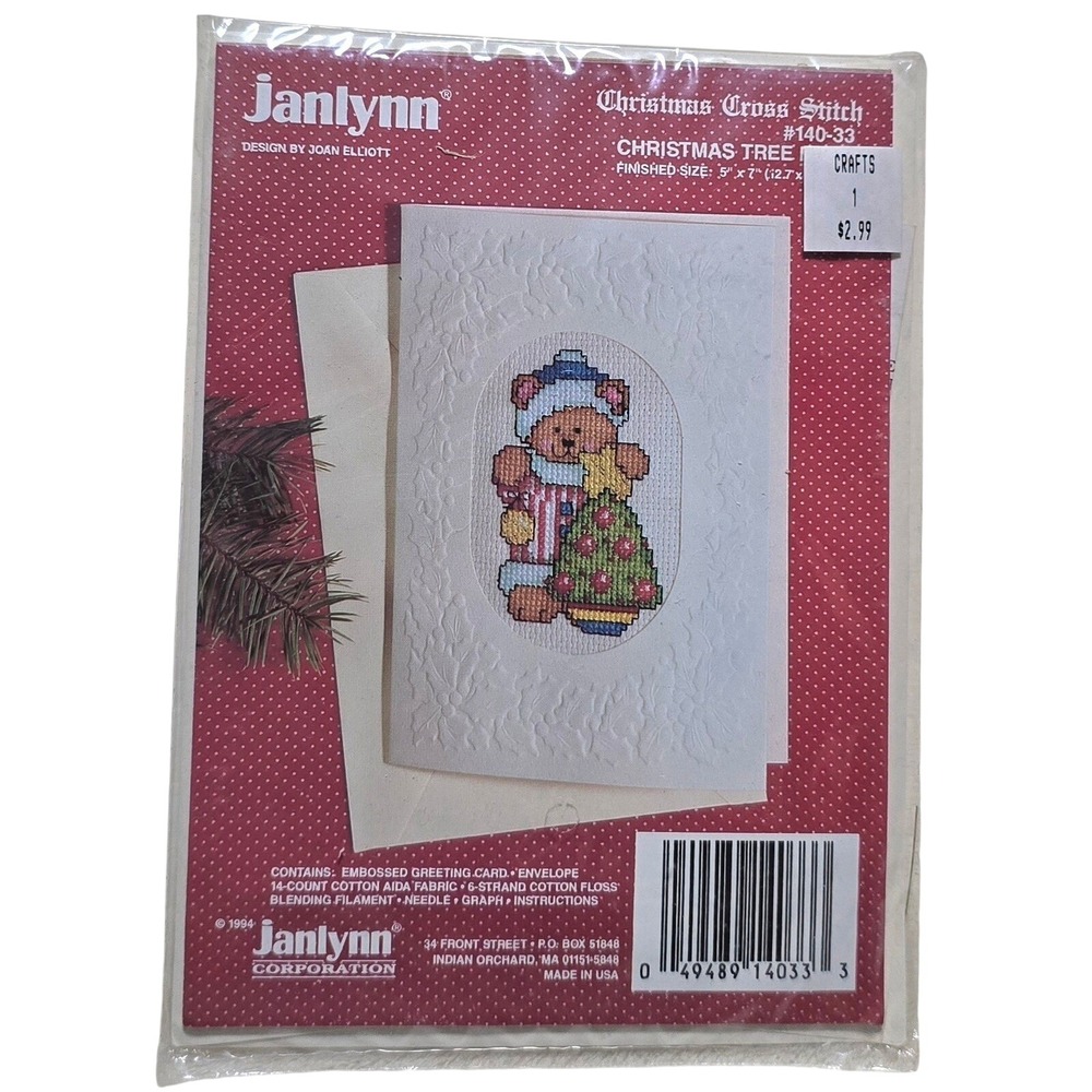 Janlynn Cross Stitch Christmas Card Kit Embossed Card Envelope NWT Vintage 90s